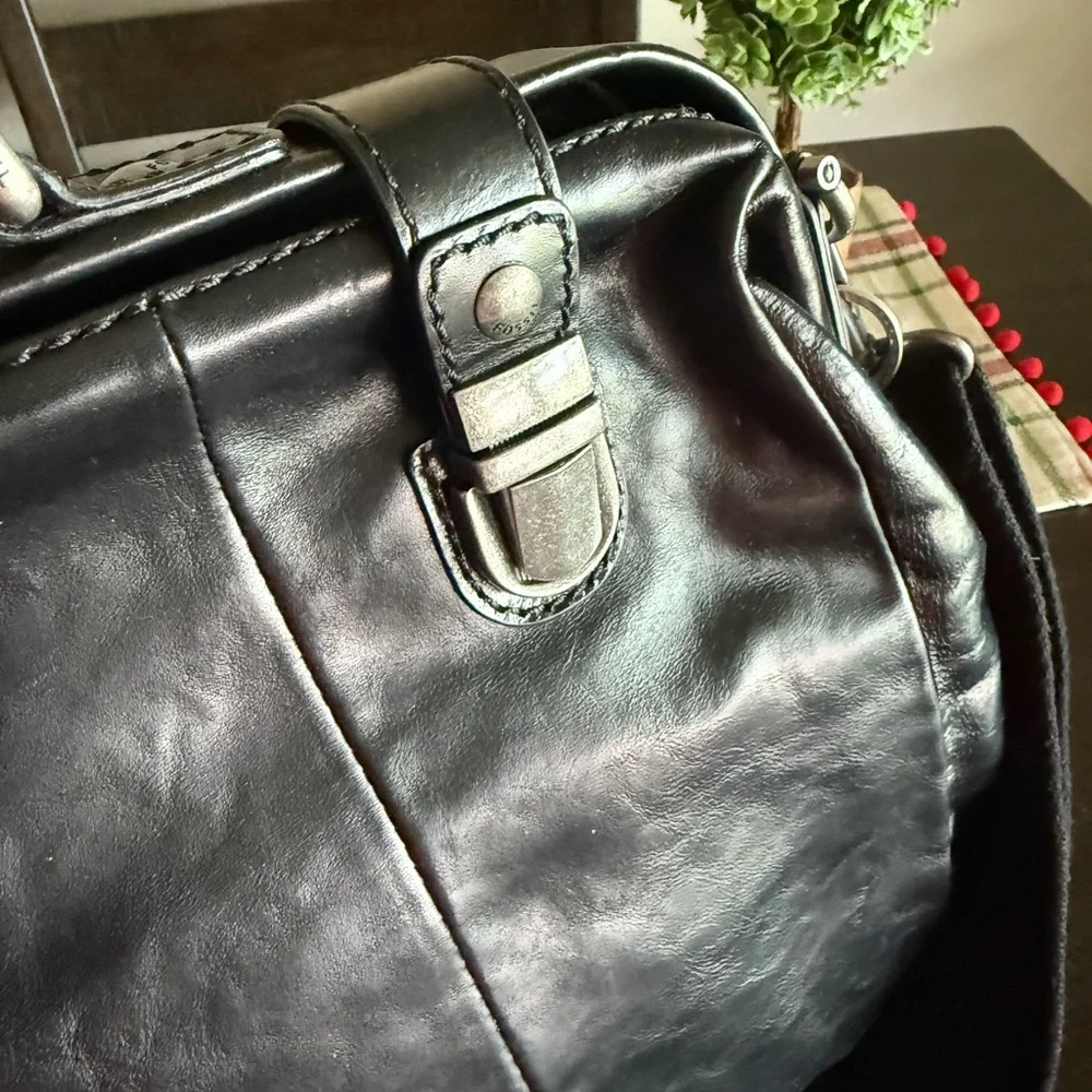 Black Fossil Leather Briefcase